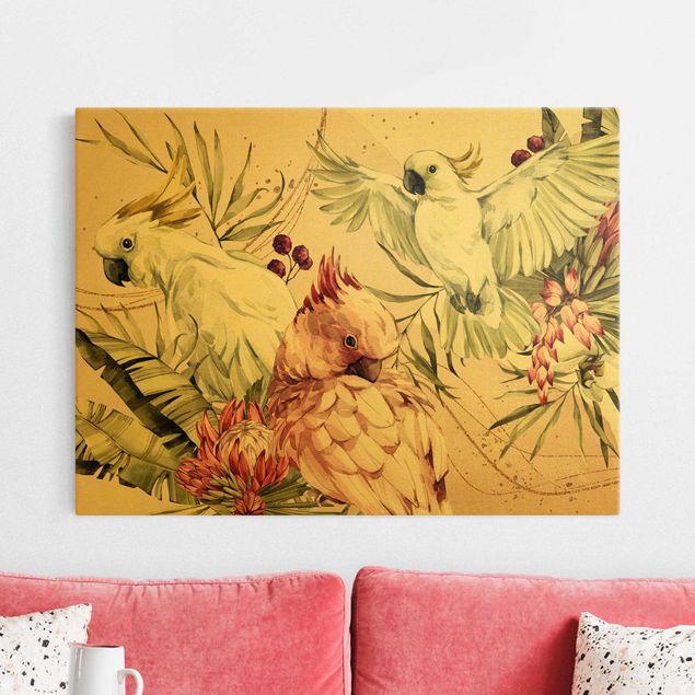 Obrazy do salonu nowoczesne Ptaki tropikalne - Kakadu różowe i białe