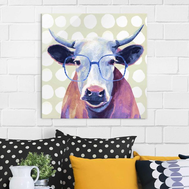 Obrazy na szkle kwadrat Brillowane zwierzęta - krowa