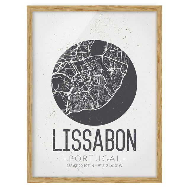 Obrazy w ramie do kuchni Mapa miasta Lizbona - Retro