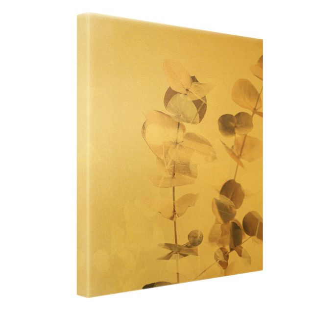 Obrazy drukowane na płótnie Złote gałązki eukaliptusa z białym II
