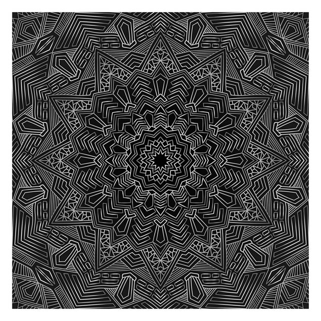 Tapeta - Mandala wzór w gwiazdy srebrno-czarny