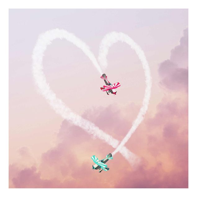 Różowy obraz Serce z samolotami