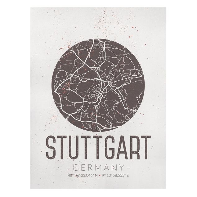 Czarno białe obrazy Mapa miasta Stuttgart - Retro