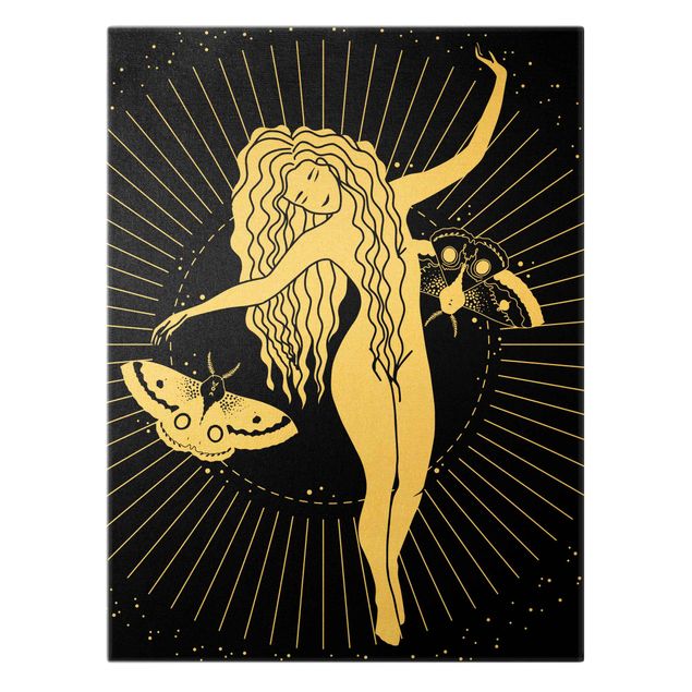 Złoty obraz na płótnie - Ilustracja Tancerz gwiaździsty i ćma