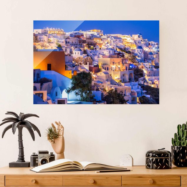 Obrazy na szkle architektura i horyzont Santorini nocą