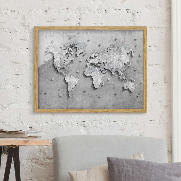 Dekoracja do kuchni Mapa świata z betonu