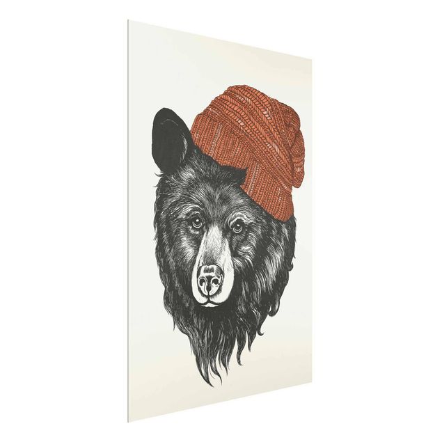 Obrazy na szkle artyści Ilustracja Niedźwiedź z czerwoną czapką Rysunek