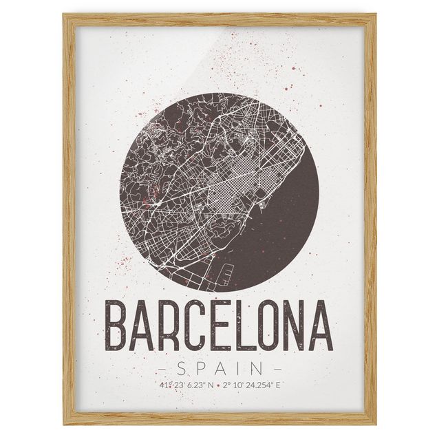 Obrazy w ramie do kuchni Mapa miasta Barcelona - Retro