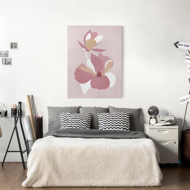 Obrazy nowoczesny Line Art Kwiaty pastelowy róż