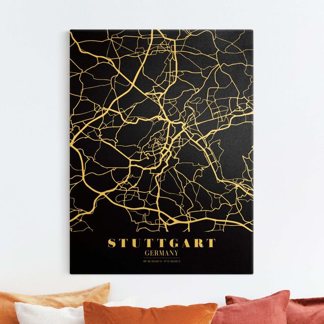 Dekoracja do kuchni Mapa miasta Stuttgart - Klasyczna czerń