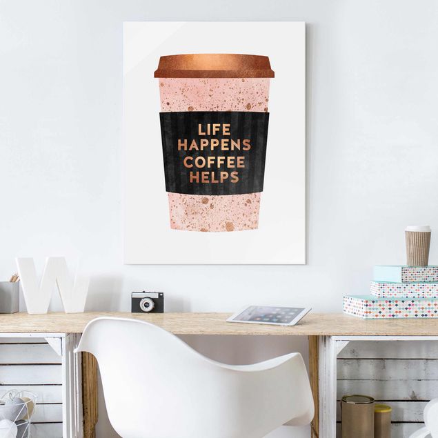 Obrazy z kawą Life Happens Coffee Helps Złoto