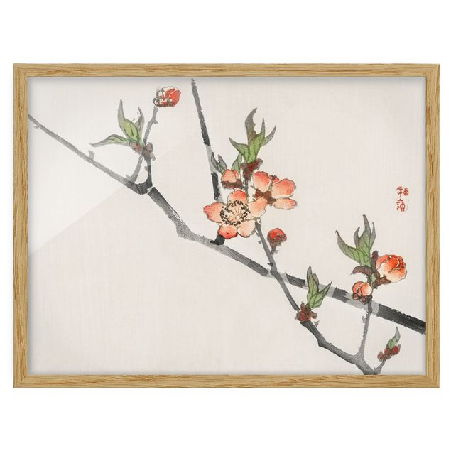 Obrazy w ramie do kuchni Rysunki azjatyckie Vintage Gałązka kwiatu wiśni