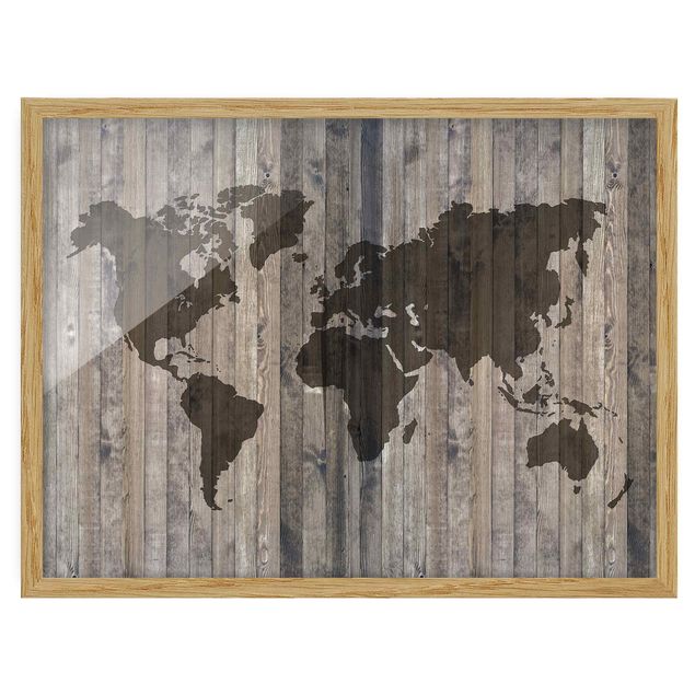 Obrazy w ramie do kuchni Mapa świata z drewna