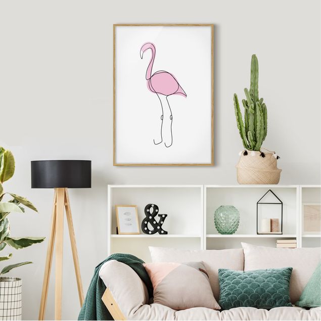 Obrazy w ramie dla dzieci Flamingo Line Art