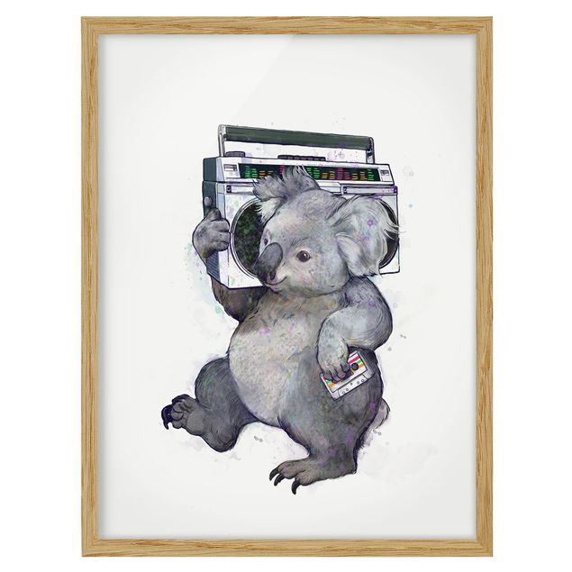Obrazy w ramie do łazienki Ilustracja Koala z radiem Malowanie