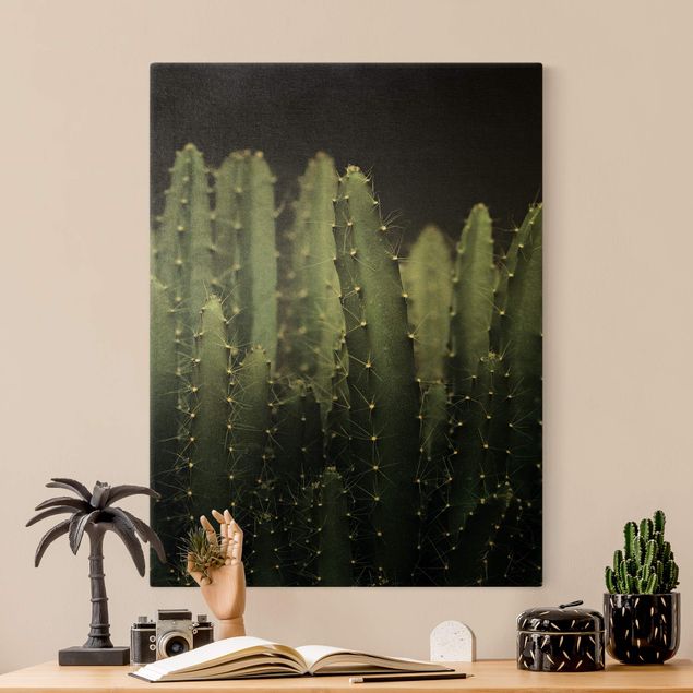 Zielony obraz Kaktus pustynny nocą