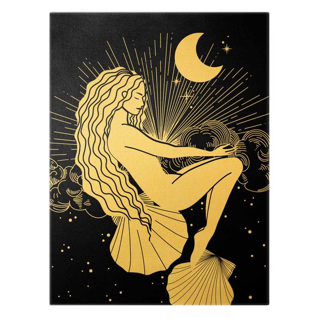 Złoty obraz na płótnie - Ilustracja "Marzyciel morski w nocy".