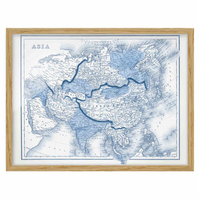 Obrazy w ramie do kuchni Mapa w odcieniach niebieskiego - Azja