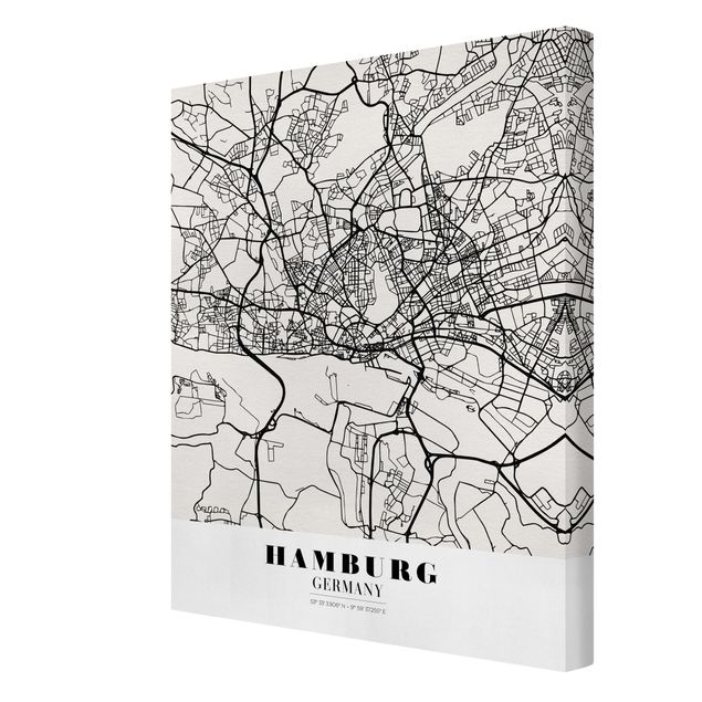 Obrazki czarno białe Mapa miasta Hamburg - Klasyczna