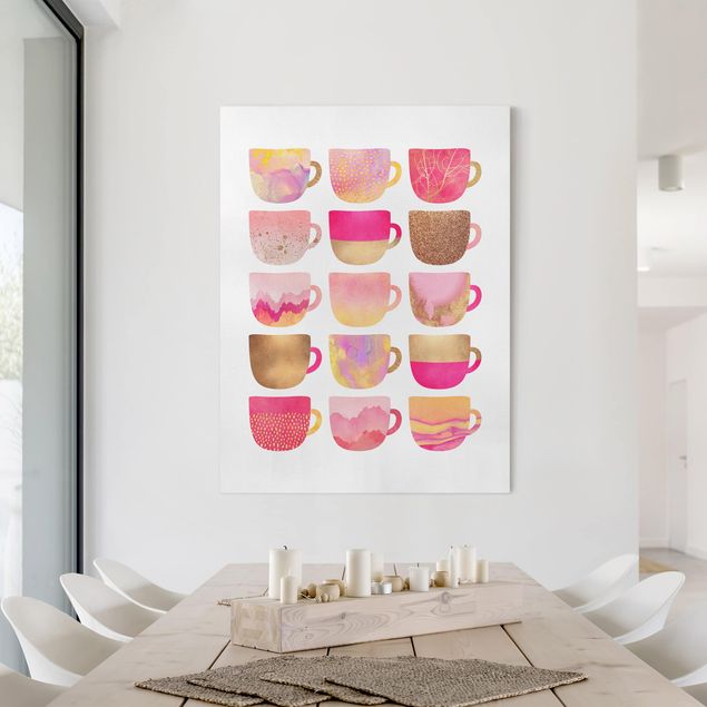 Obrazy nowoczesny Złote filiżanki z różowym motywem