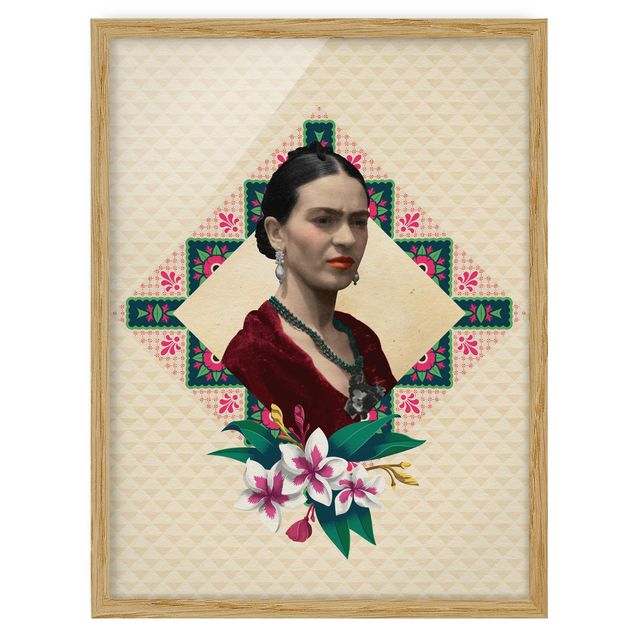 Obrazy w ramie do łazienki Frida Kahlo - Kwiaty i geometria