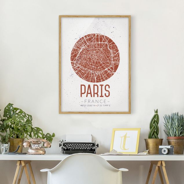 Obrazy Paryż Mapa miasta Paryż - Retro