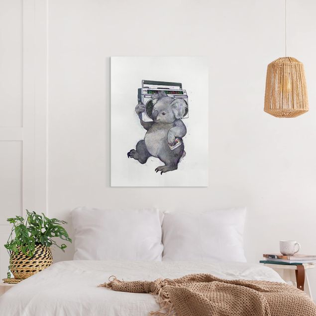 Obrazy do salonu Ilustracja Koala z radiem Malowanie