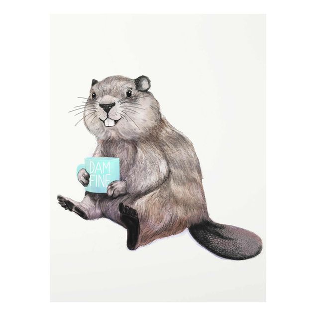 Obrazy na szkle zwierzęta Ilustracja przedstawiająca bobra z filiżanką kawy