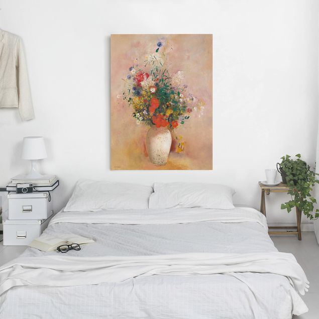 Nowoczesne obrazy do salonu Odilon Redon - Wazon z kwiatami (tło różane)