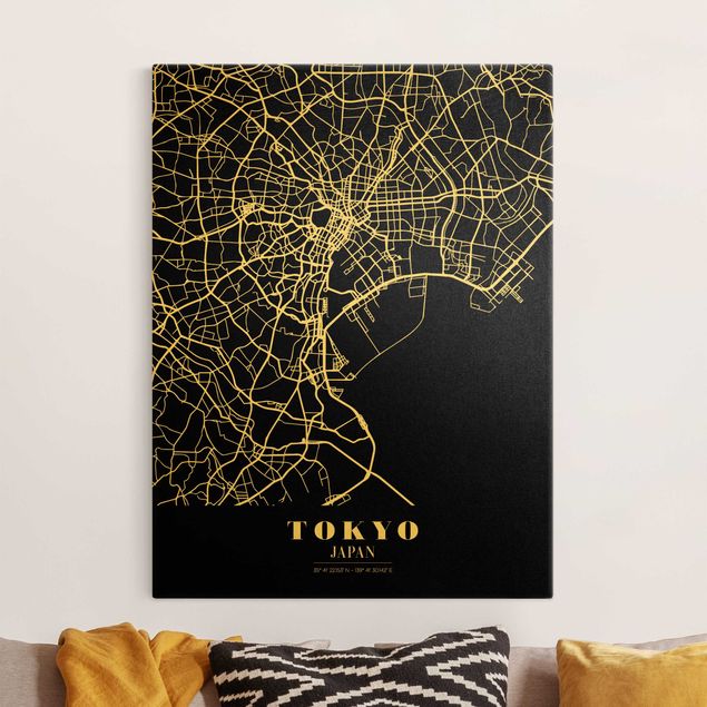 Obrazy Azja Mapa miasta Tokyo - Klasyczna Black