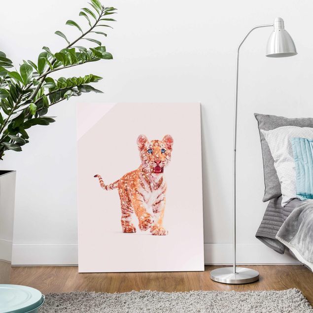 Obrazy do salonu nowoczesne Tygrys z brokatem