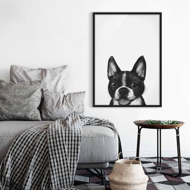 Obrazy w ramie do korytarzu Ilustracja pies Boston czarno-biały Painting
