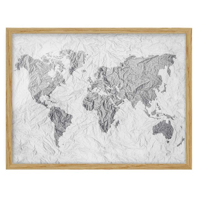 Obrazy w ramie do kuchni Papierowa mapa świata biała szara