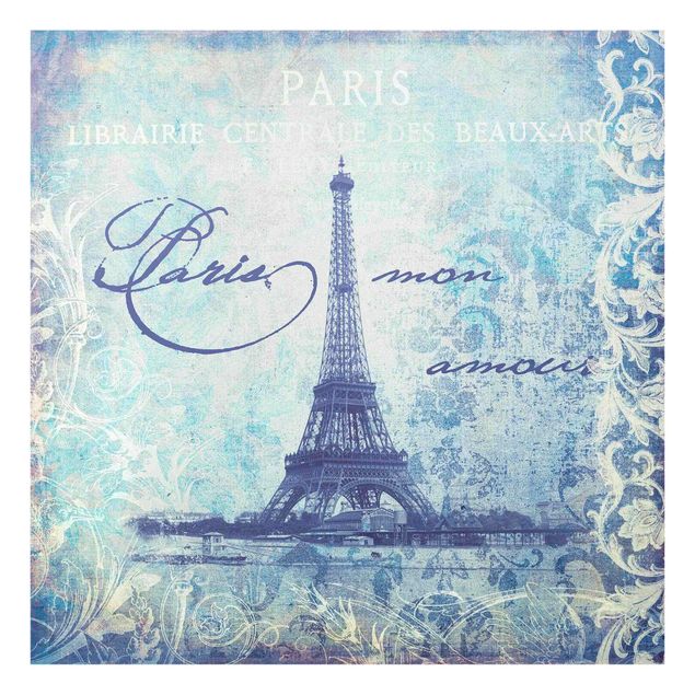 Obrazy na szkle powiedzenia Kolaż w stylu vintage - Paris Mon Amour