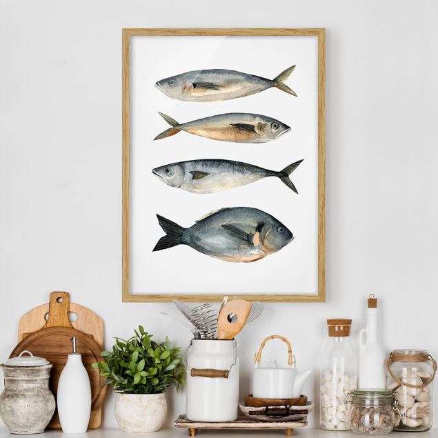 Dekoracja do kuchni Cztery ryby w akwareli I