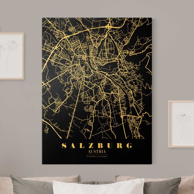 Obrazy powiedzenia Mapa miasta Salzburg - Klasyczna czerń