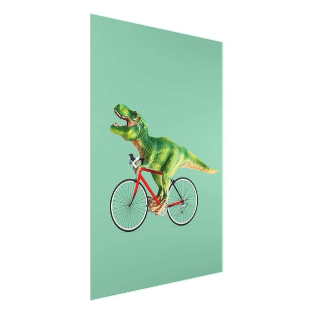 Obrazy na szkle portret Dinozaur z rowerem