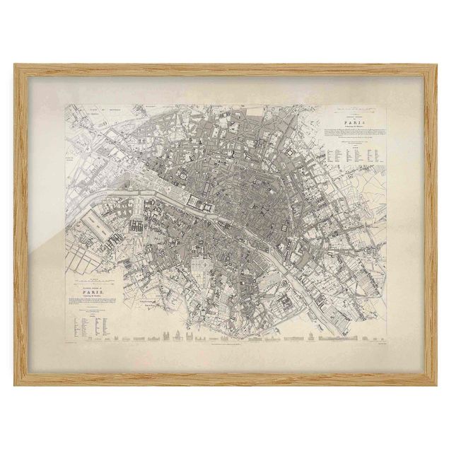 Obrazy w ramie do łazienki Mapa miasta w stylu vintage Paryż