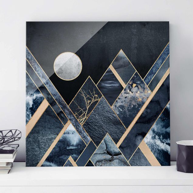 Obrazy góry Złoty księżyc abstrakcyjne czarne góry