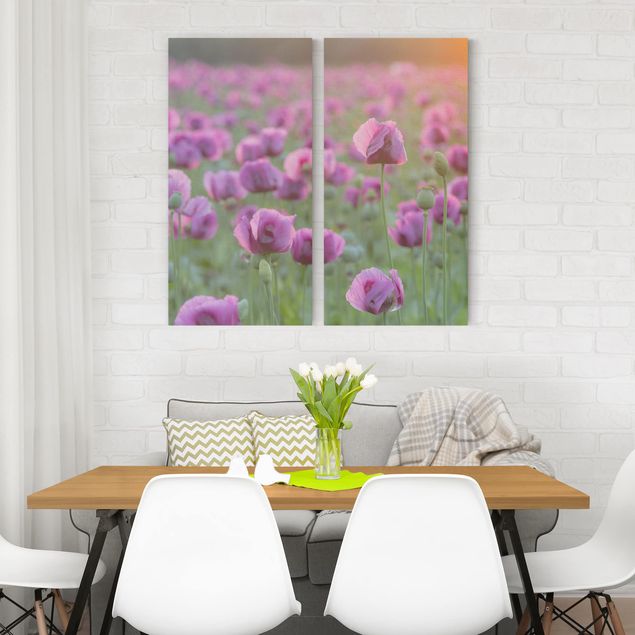 Obrazy na płótnie maki Fioletowa łąka z makiem opium wiosną