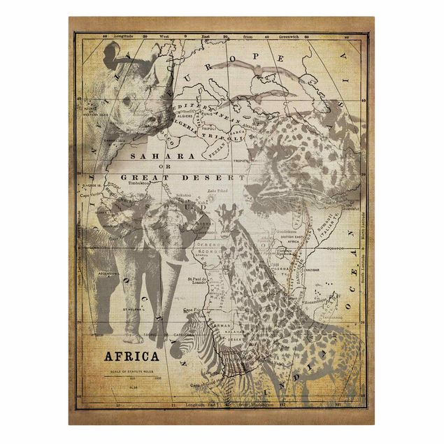 Obrazy Afryka Kolaż w stylu vintage - Afryka, dzikie zwierzęta