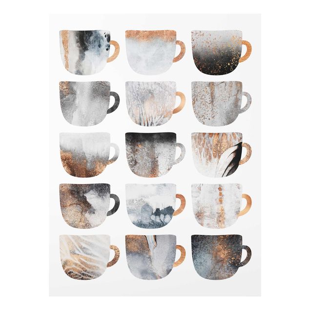 Obrazy na szkle artyści Szare filiżanki do kawy w kolorze złotym