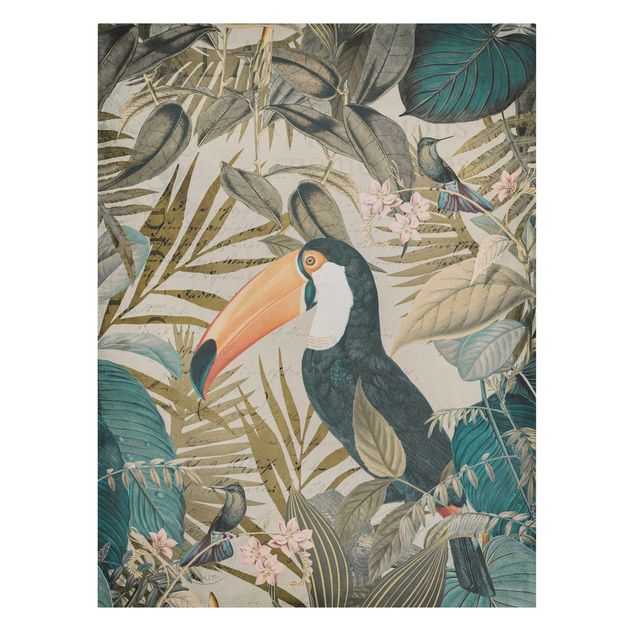 Obrazy vintage Kolaże w stylu vintage - Tukan w dżungli