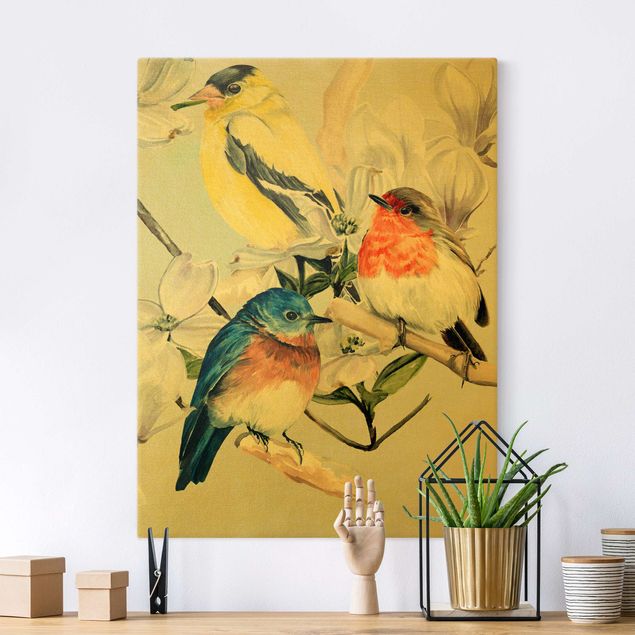 Dekoracja do kuchni Kolorowe ptaki na gałązce magnolii II