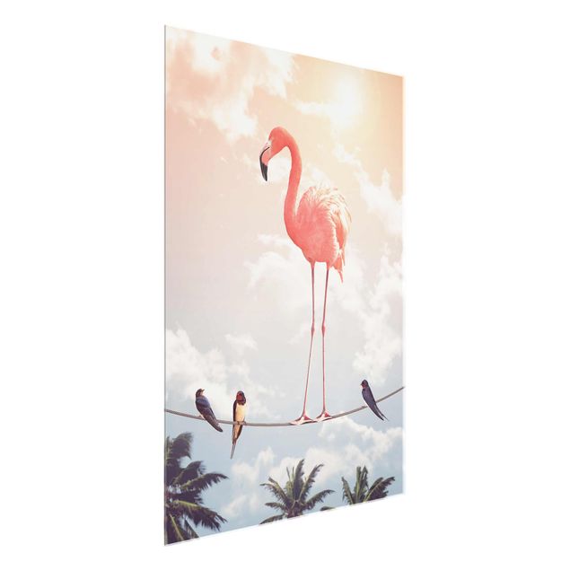 Obrazy na szkle artyści Niebo z flamingiem