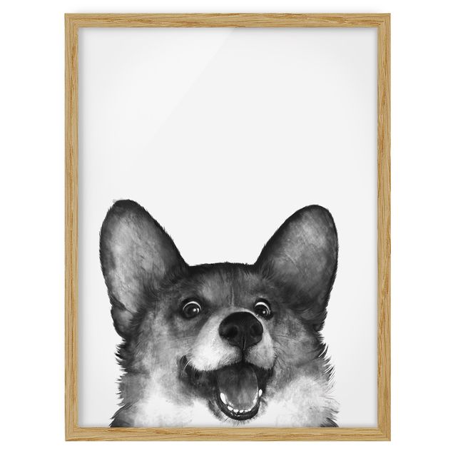 Obrazy w ramie do łazienki Ilustracja pies Corgi Biało czarne malarstwo