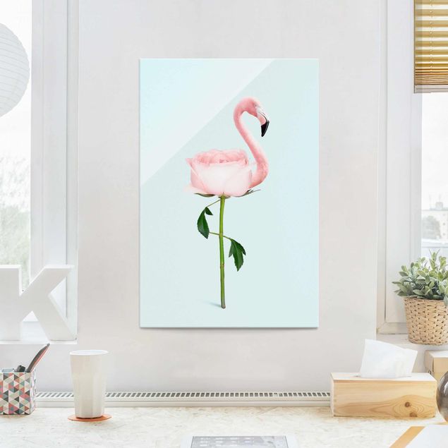 Obrazy na szkle róże Flamingo z różą