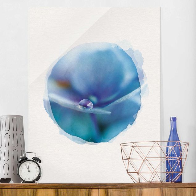 Obrazy na szkle portret Akwarele - Kropla wody Kwiat hortensji
