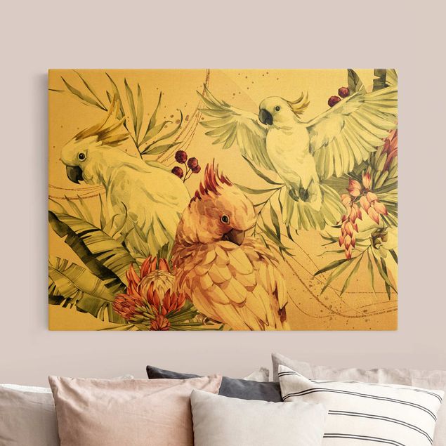 Obrazy pióra Ptaki tropikalne - Kakadu różowe i białe