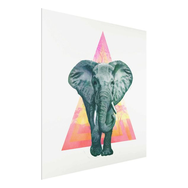 Obrazy na szkle artyści Ilustracja przedstawiająca słonia na tle trójkątnego obrazu